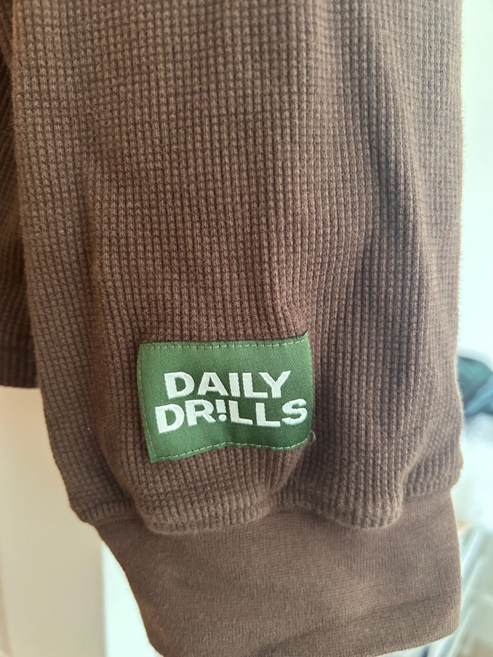 Daily Drills Brown Crewneck Sweater with Green Patch